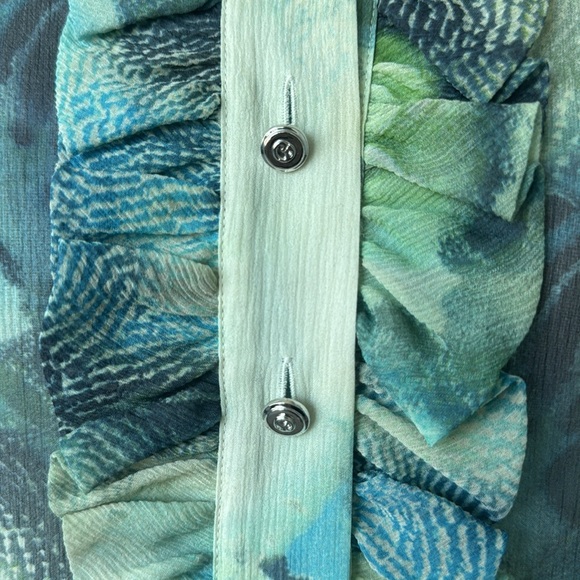 St. John Blue and Green Ruffle Blouse - Picture 2 of 5